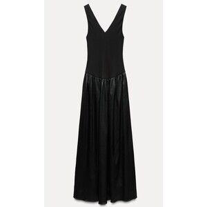ZARA WOMAN CONTRAST MIDI DRESS ZW COLLECTION V-NECK WIDE STRAP LARGE 8203/417